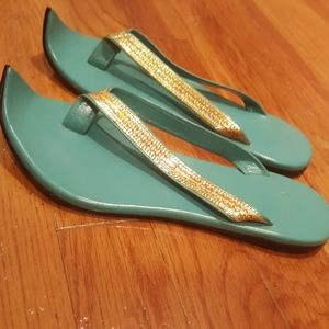 Arabian Nights Vintage Aqua Curly Toe Thongs